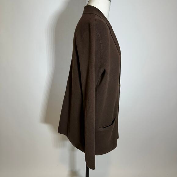 Lands End Brown Cotton Knit Button Front Blazer Sweater Cardigan Womens Medium M - Picture 3 of 11